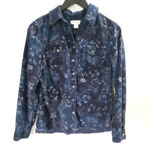 Christopher Banks Lightweight Jacket Blue Floral Button Up Corduroy Women Size M